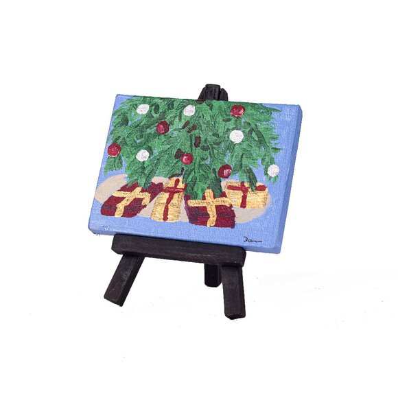 "Holiday Tree I" Original Table Art Painting w/Easel by Dawn M. Wayand - Picture 1 of 3